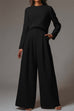 Meridress Crewneck Long Sleeve Pullover and Wide Leg Pants Solid Set