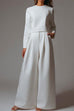 Meridress Crewneck Long Sleeve Pullover and Wide Leg Pants Solid Set