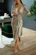 Meridress Wrap V Neck Long Sleeve Tie Waist Sequin Dress