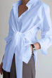 Meridress Lapel Long Sleeve Button Down Knot Front Shirt