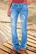 Meridress Button Down Distressed Ripped Jeans with Pockets