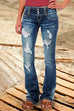 Meridress Button Down Distressed Ripped Jeans with Pockets