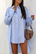 Meridress Lapel High Low Hem Button Down Shirt