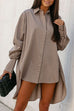 Meridress Lapel High Low Hem Button Down Shirt