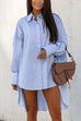 Meridress Lapel High Low Hem Button Down Shirt