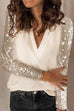 Meridress Stylish V Neck Sequin Splice Blouse Shirt