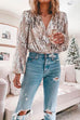 Meridress Stylish V Neck Long Sleeve Sequin Splice Top