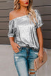 Meridress Off Shoulder Short Sleeve Sequin T-shirt