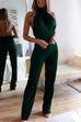 Meridress Halter Neck  Sleeveless Satin Slim Fit Jumpsuit