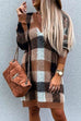 Meridress V Neck Long Sleeve Plaid Sweater Dress