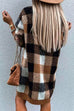 Meridress V Neck Long Sleeve Plaid Sweater Dress