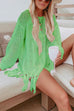 Meridress Tassel Long Sleeve Hollow Out Cover Up Dress