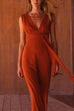 Meridress V Neck Sleeveless Tie Waist Wide Leg Jumpsuit