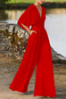 Meridress Deep V Neck High Waist Wide Leg Jumpsuit