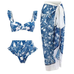 Meridress Ruffle Trim Two-Piece Swimwear and Wrap Cover Up Skirt Print Set