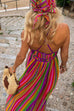 Meridress V Neck Backless Rainbow Stripes Cami Maxi Holiday Dress