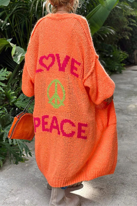 Meridress Open Front Love and Peace Pattern Long Sweater Cardigan(in 5 Colors)