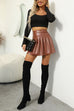 Meridress High Waist Faux Leather Pleated Mini Skirt