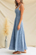 Square Neck Distressed Sleeveless Denim Maxi Dress