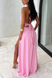 Meridress Deep V Neck Halter Tie Knot Backless Slit Maxi Dress