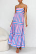 Meridress Spaghetti Strap Tiered Color Block Striped Maxi Dress