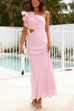 Meridress Frill One Shoulder Cut Out Waist Maxi Dress