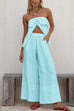 Meridress Strapless Ruffle Slit Top Elastic Waist Wide Leg Pants Set