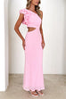 Meridress Frill One Shoulder Sleeveless Cut Out Maxi Dress