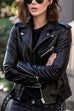 Meridress Vintage Lapel Zip Up Faux Leather Moto Jacket