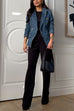 Meridress Notch Collar Double Breasted Denim Blazer