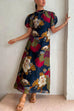 Meridress Puff Sleeve Cut Out Waist Floral Maxi Swing Dress