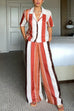 Meridress Striped Short Sleeves Button Down Shirt Wide Leg Pants Set