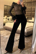 Meridress Feather Cuffs Bell Bottom Velvet Splice Jumpsuit