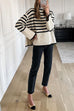 Meridress Striped Tuetleneck Side Split Pullover Sweater