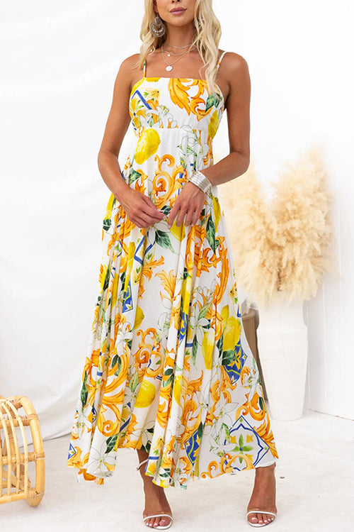 Meridress Bow Back High Waist Printed Maxi Cami Dress