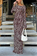 Meridress Boat Neck Bell Sleeves Animal Print Maxi Dress