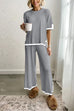 Meridress Color Block Short Sleeves Side Split Pullover Wide Leg Pants Knitting Loungewear Set