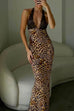 Meridress Backless V Neck Lace Splice Printed Maxi Bodycon Dress