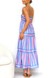 Meridress Spaghetti Strap Ruffle Tiered Color Block Striped Maxi Dress