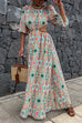 Meridress Puff Sleeves Backless Lace-up Printed Maxi Vacation Dress