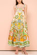 Meridress Bow Back High Waist Unique Print Swing Maxi Cami Dress