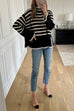 Meridress Striped Tuetleneck Side Split Pullover Sweater