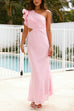 Meridress Frill One Shoulder Cut Out Waist Maxi Dress