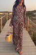 Meridress Boat Neck Bell Sleeves Animal Print Maxi Dress