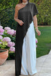 Meridress One Shoulder Color Block Wide Leg Jumpsuit