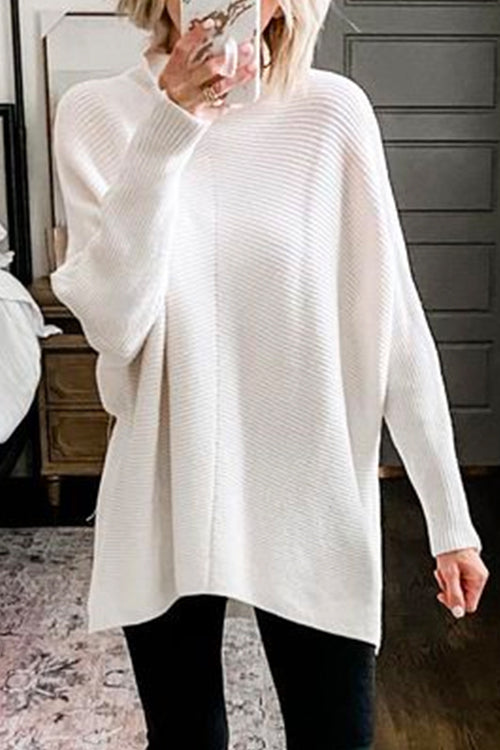 Meridress Solid Turtleneck Ribbed Knit Tunic Sweater