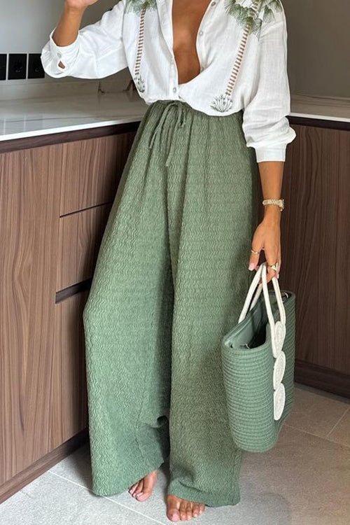 Drawstring Waist Palazzo Wide Leg Pants