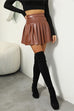 Meridress High Waist Faux Leather Pleated Mini Skirt