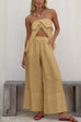 Meridress Strapless Ruffle Slit Top Elastic Waist Wide Leg Pants Set