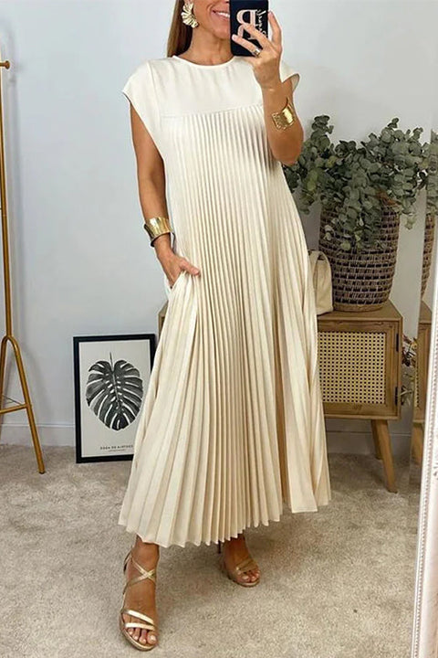 Meridress Cap Sleeves Pocketed Loose Pleated Maxi Dress